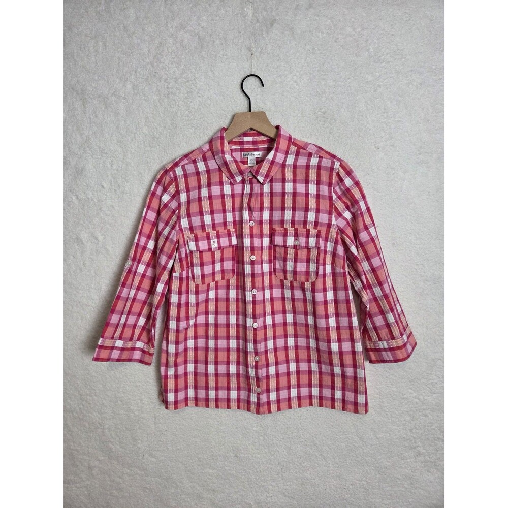 Croft & Barrow Fisherman Cotton Top Button Front 3/4 Button Cuff Sleeve Casual